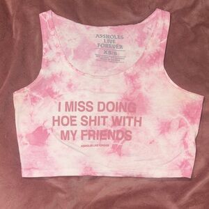 ALF NEW MiSS Doing Ho Sh*t With My Friends Stretch Crop Tank Tie Dye Pink XS/S